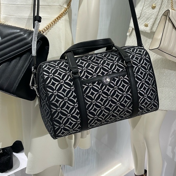 MICHAEL KORS JST TRAVEL MEDIUM DUFFLE SATCHEL SHOULDER CROSSBODY BAG MK BLACK - Picture 9 of 16